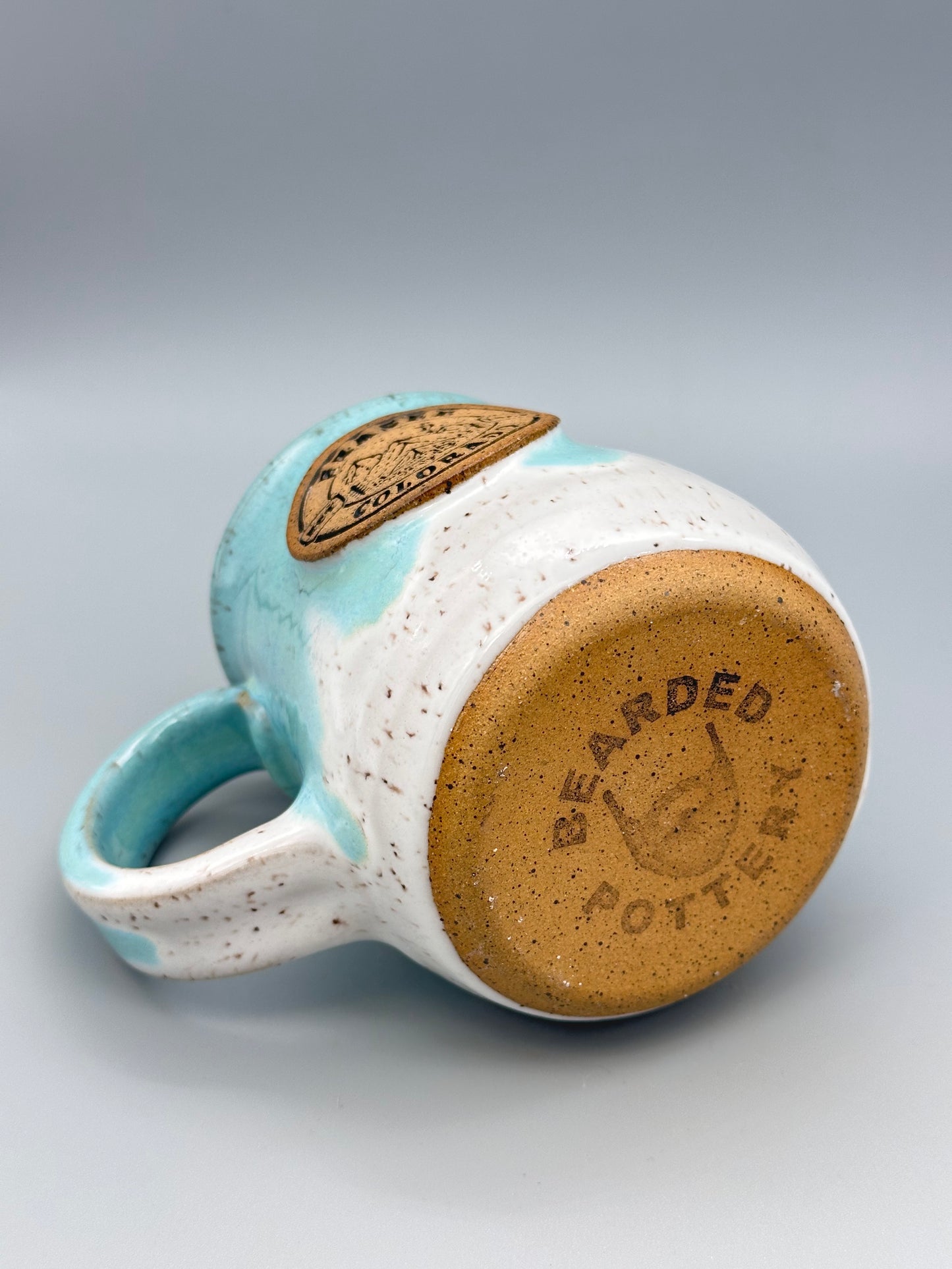 Fraser Colorado mug, teal and white